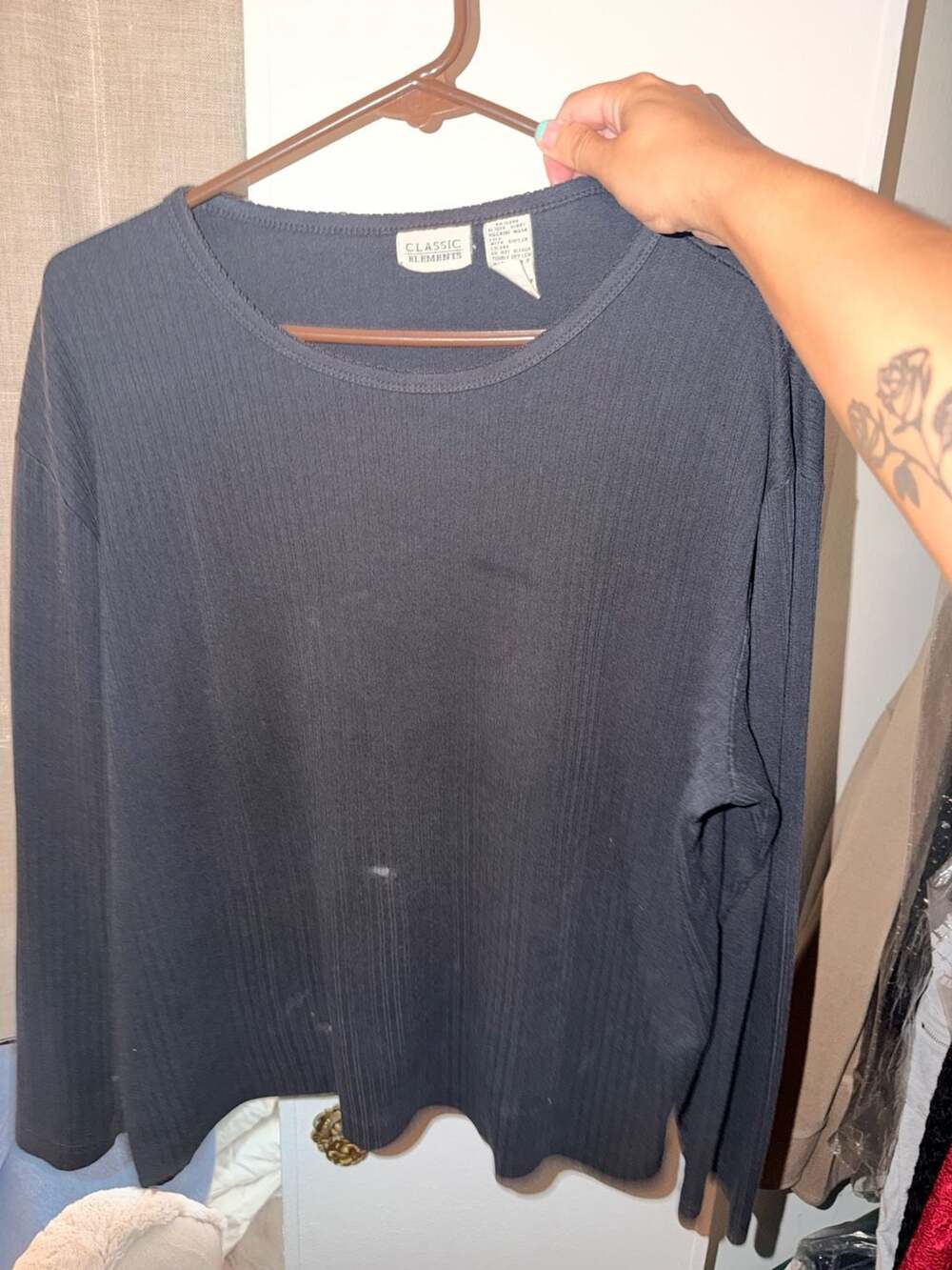 Classic Elements Long Sleeve Ribbed Top Size XL Black